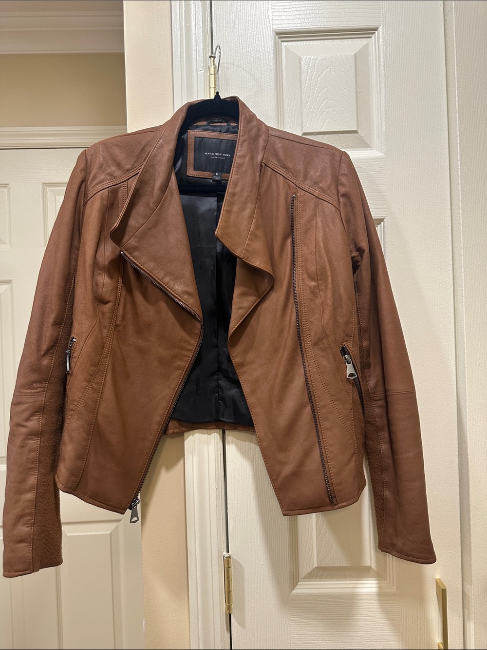 Marc New York Cognac Brown Leather Moto Jacket